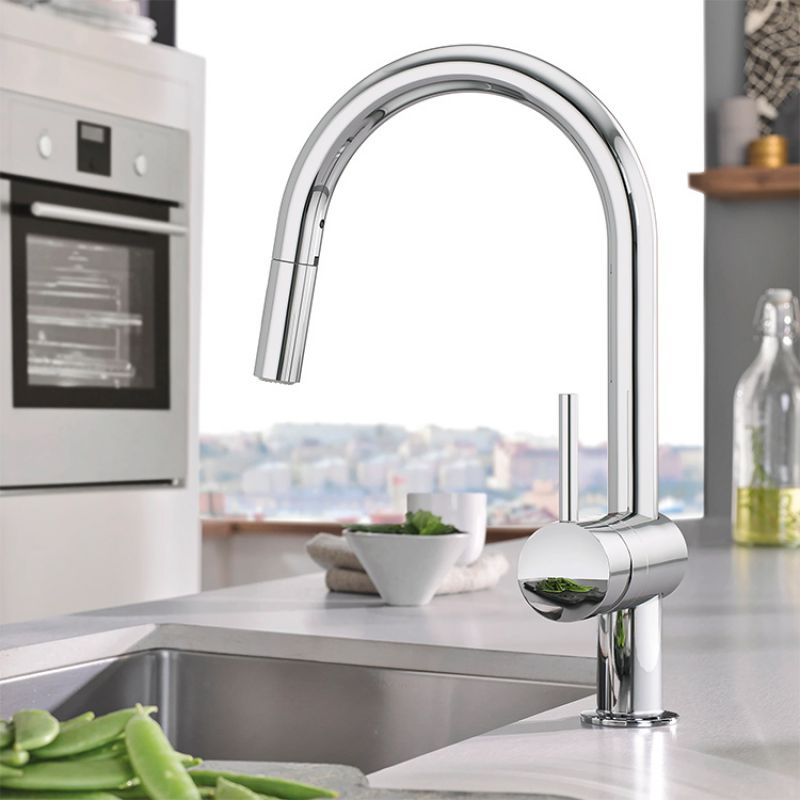 Kitchen faucet mounted on brass with shower, color: Chrome surfa