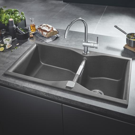 Grohe K700 drop-in, double kitchen sink granite grey 90x50