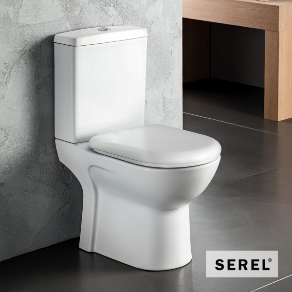 serel vela rimless toilet  floor with a flush