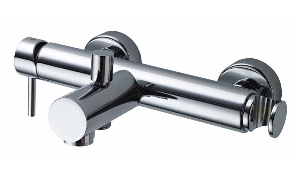 Exposed bath/shower mixer with automatic diverter, fixed shower