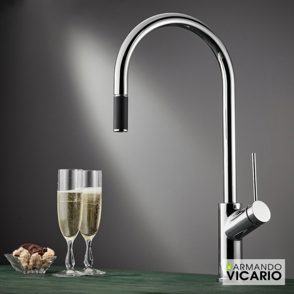 Faucet PIZA with swivel spout, sliding shower VICARIO Italy