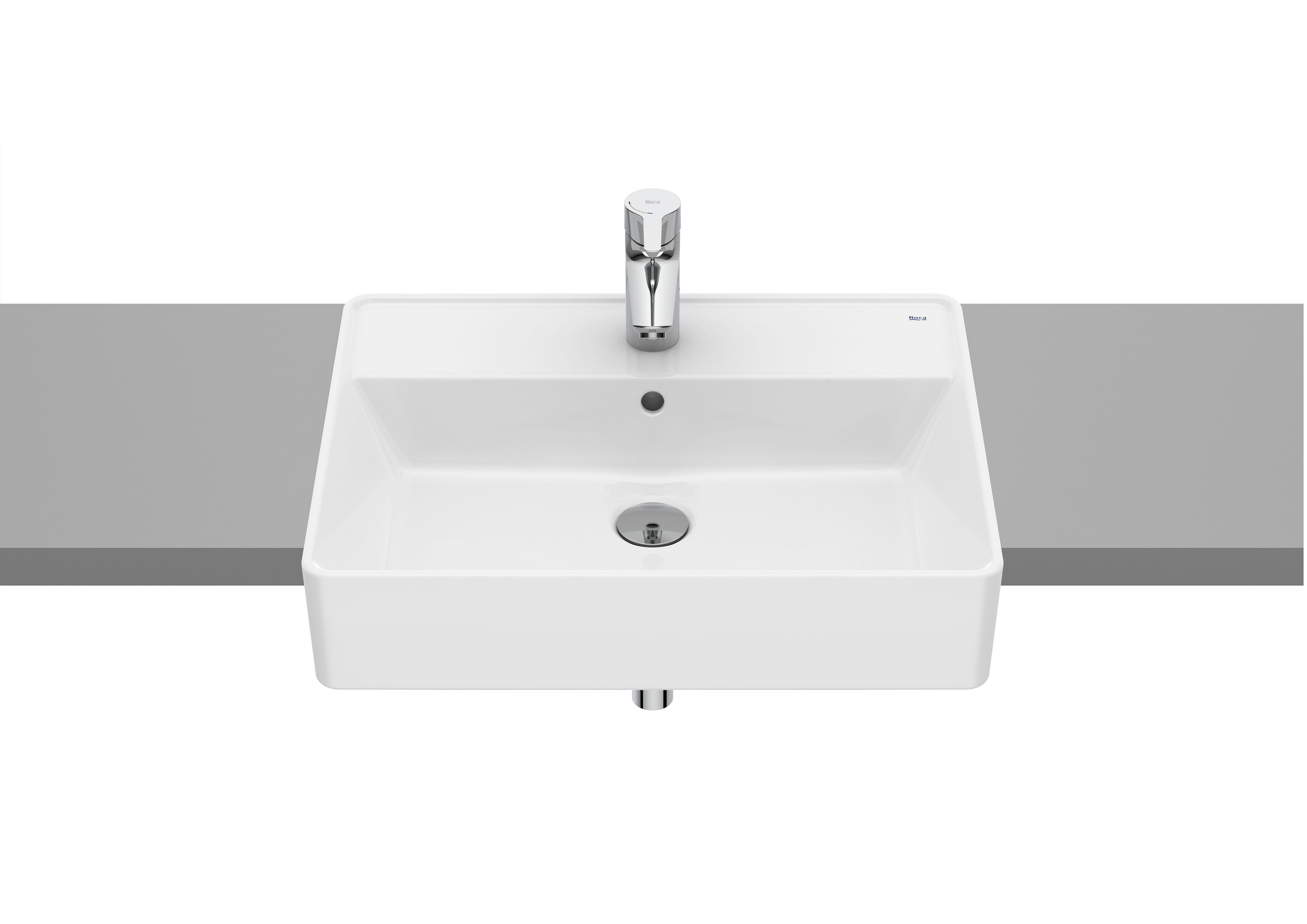 Semi-recessed basin with taphole