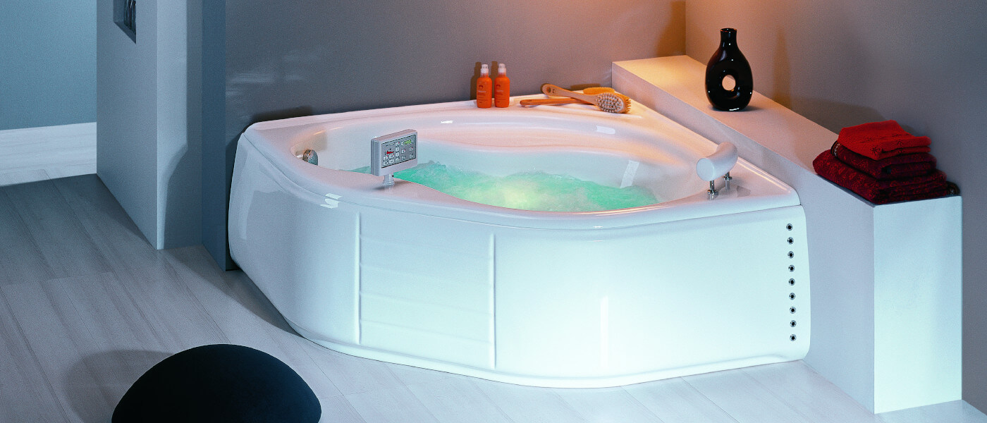 acrilan ikaria 140x140 corner bathtub with non-slip floor raised