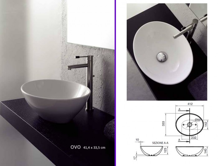 OVO SCARABEO sink table dimensions 41,4 X 33, 5 x 14