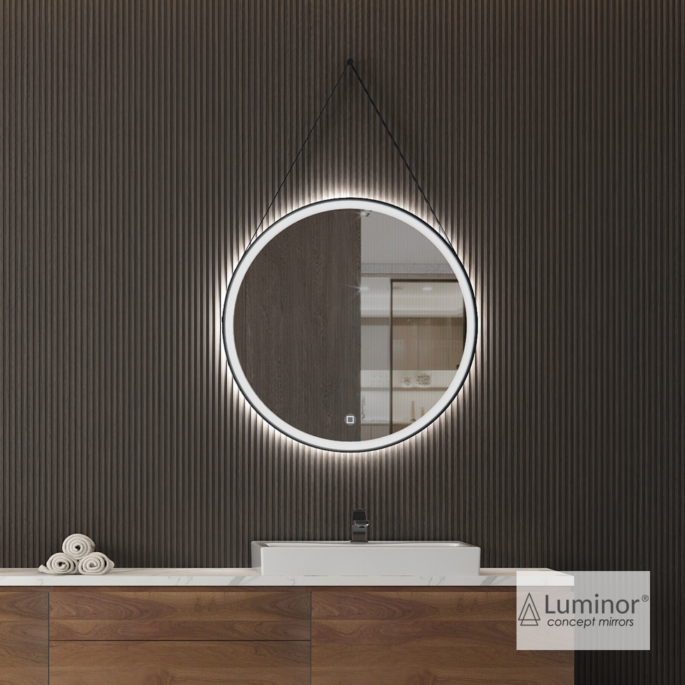 FLY mirror, Φ80 cm LED illuminated, with black aluminum frame, l